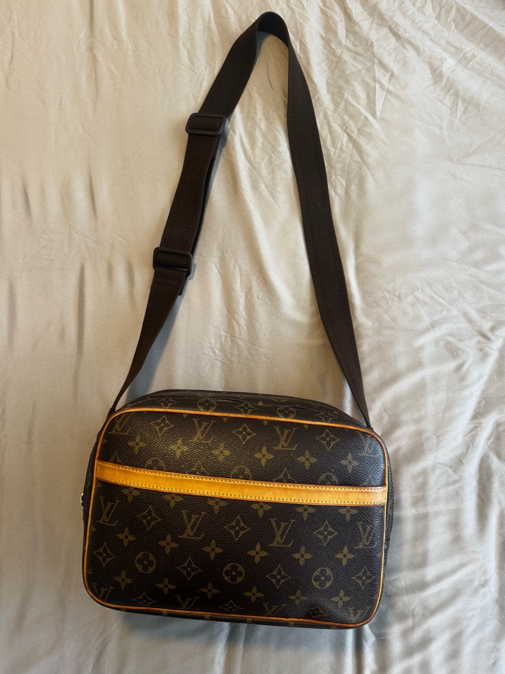 Louis Vuitton Brown Monogram Canvas Crossbody Bag with Tan Trim